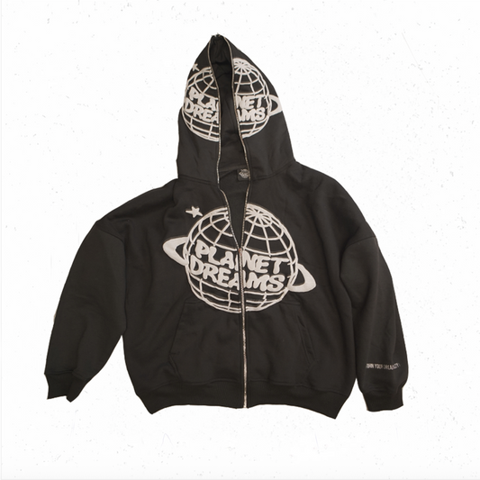 Planet Dreams ® Black Full Zip Hoodie